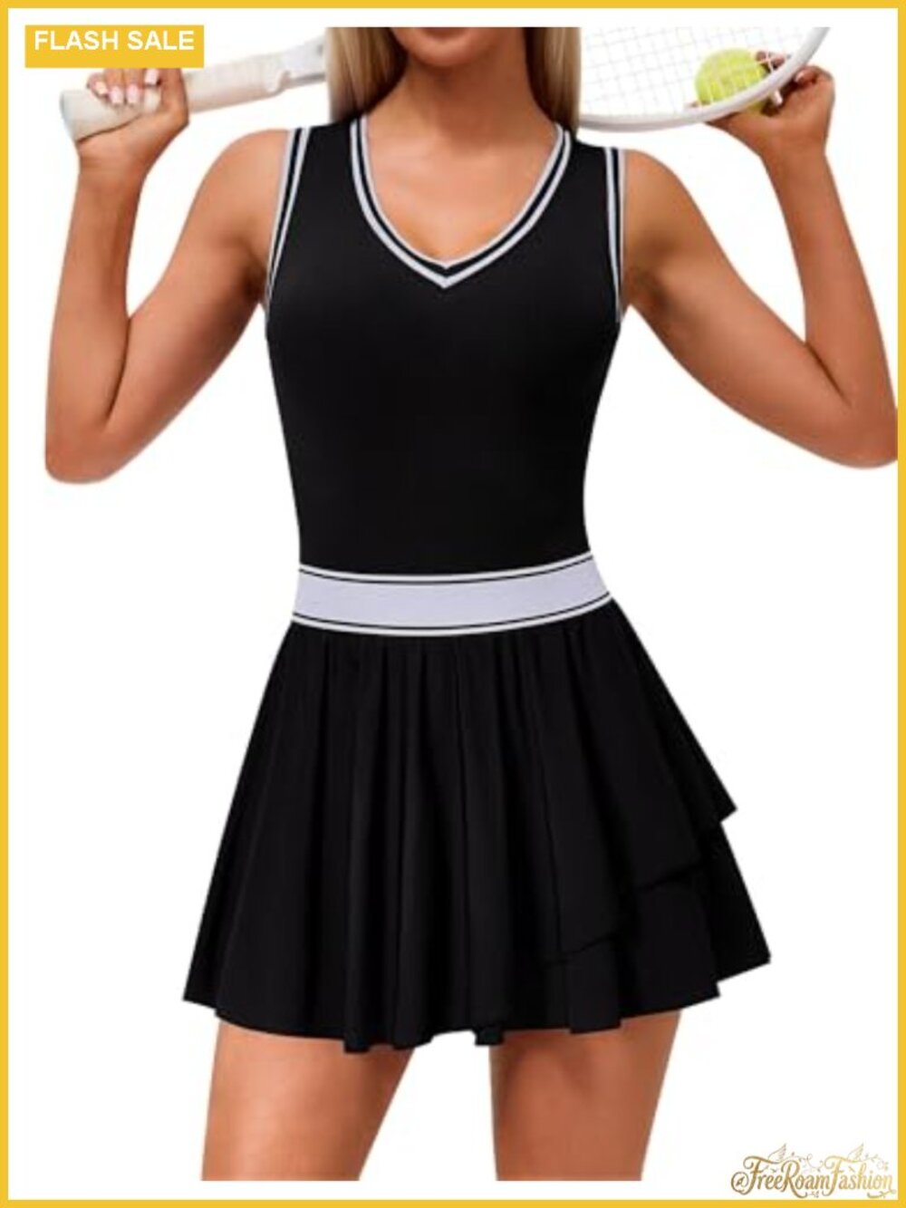 Tennis Dress for Women with Shorts Pleated Golf Athletic V Neck Sleeveless